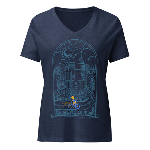 Night Rider Cityscape - Women’s relaxed v-neck t-shirt